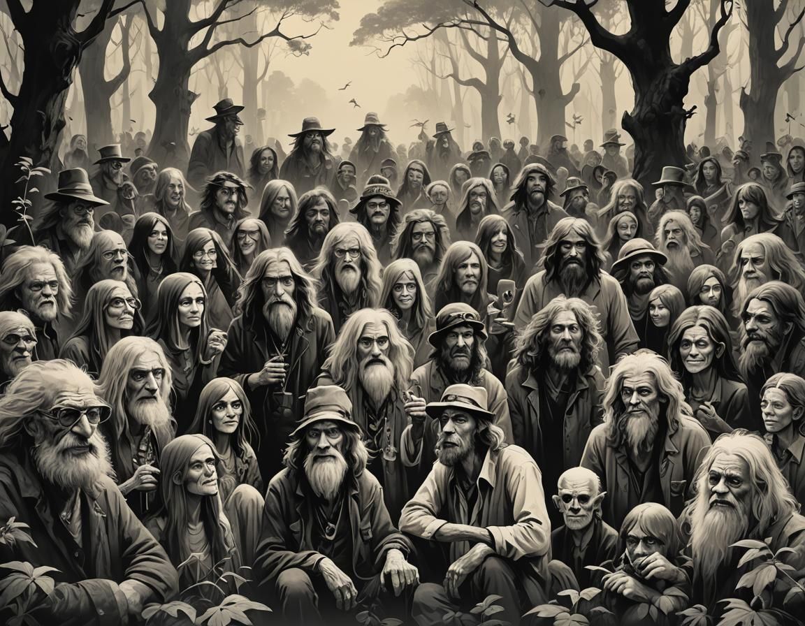 Hippie Reunion Art Inspired by Golden Age Illustrators