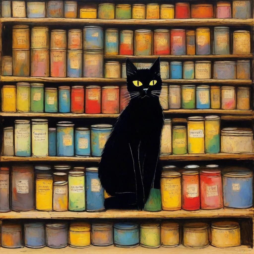 Mysterious Black Cat in Museum, Children's Storybook Art