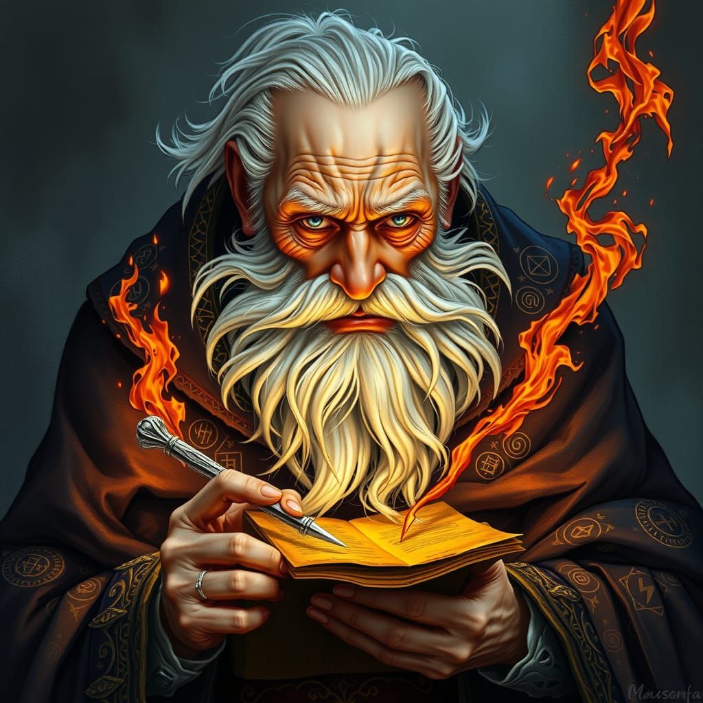 Venerable Sage with Mystic Symbols, Fantasy Illustration