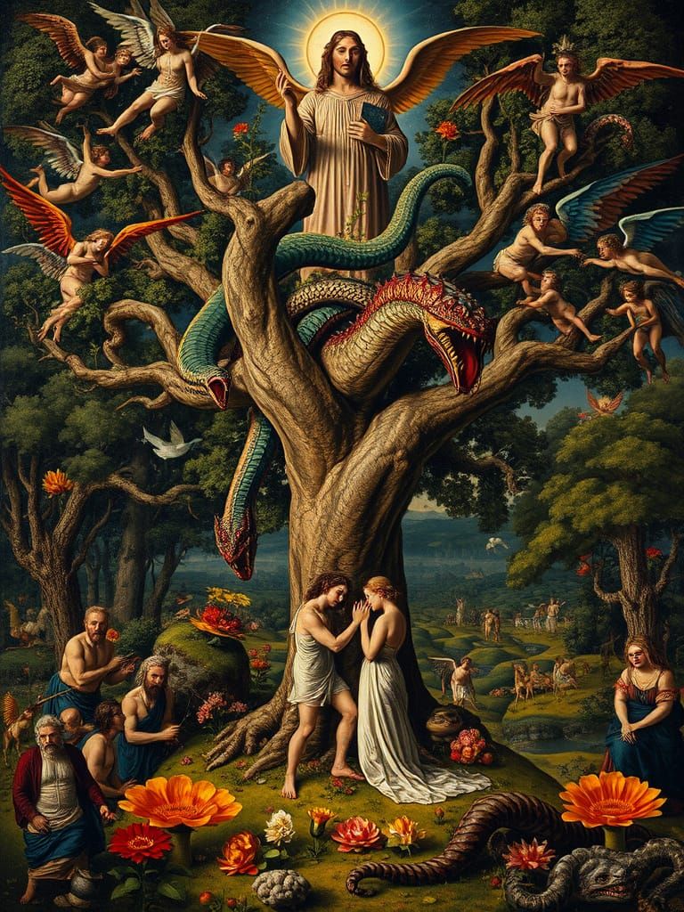 Surreal Garden of Eden Scene in Heironymus Bosch Style
