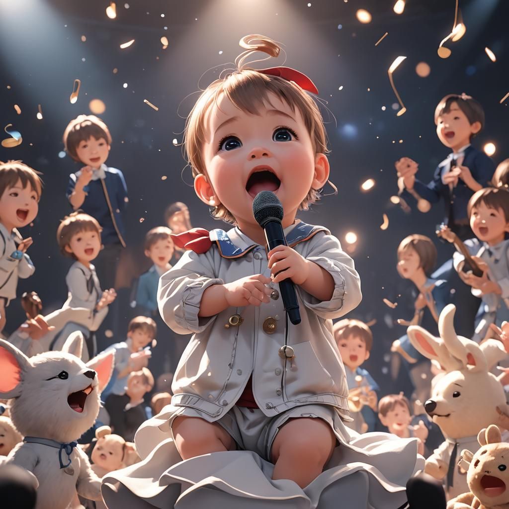 Detailed 3D Anime Art of a Singing Baby