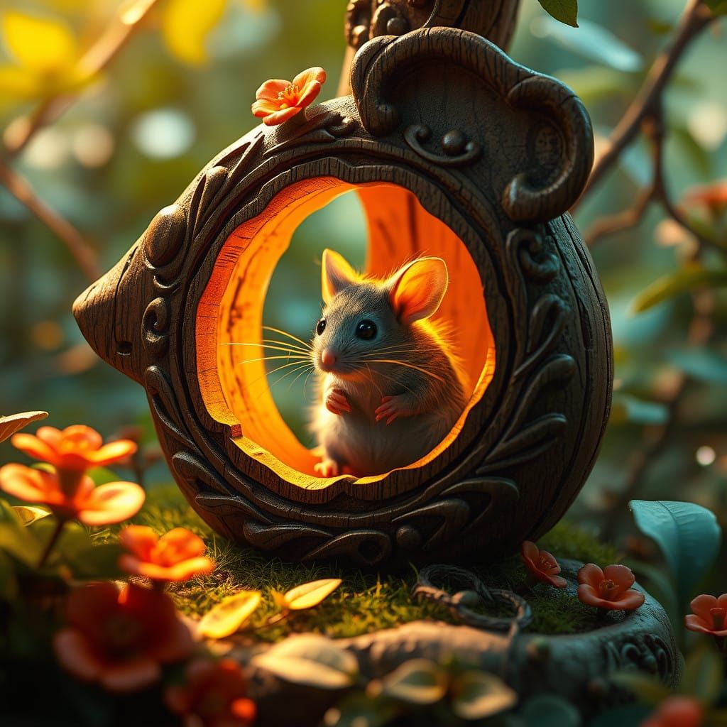 Whimsical Mouse Sanctuary in a Wooden Mouse