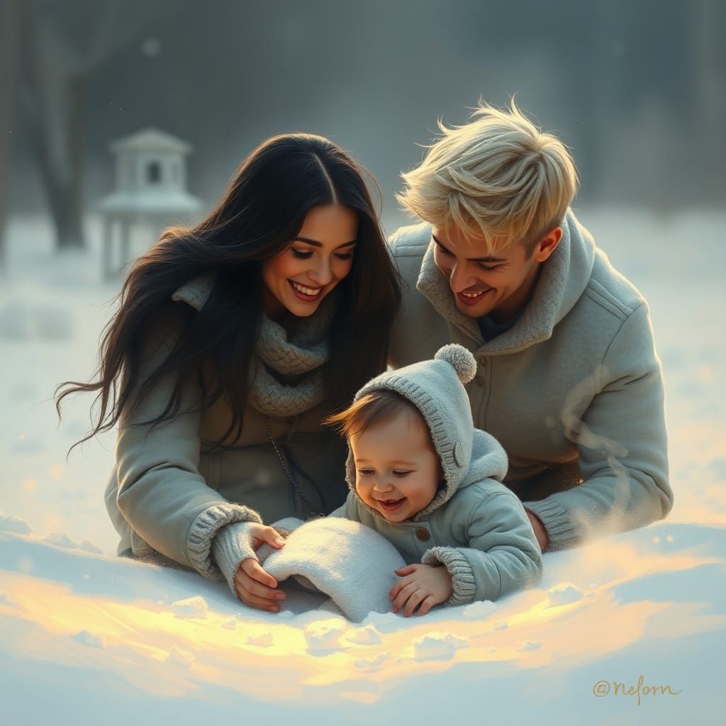 Family's Joyful Moment in Winter Snow