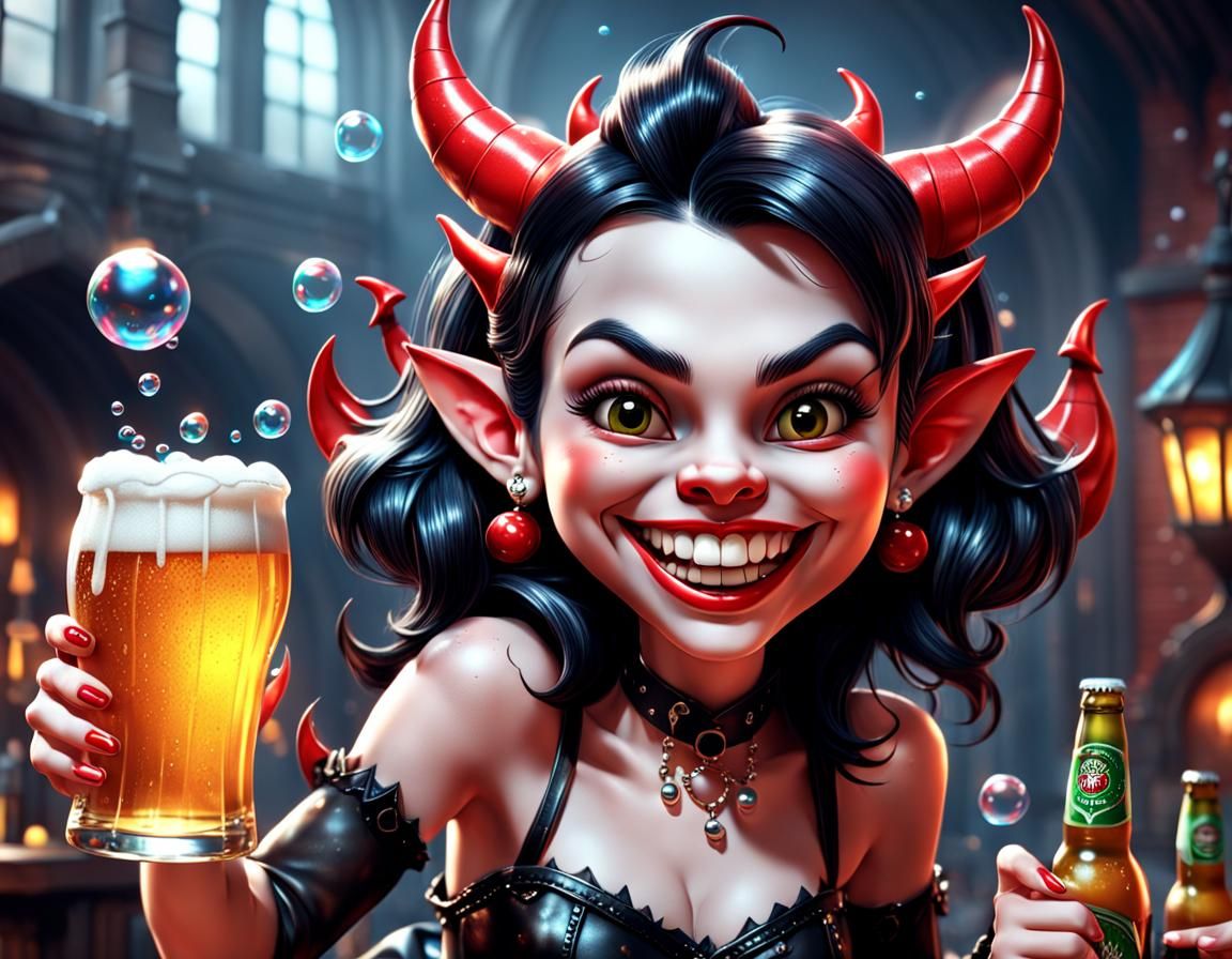Adorable Goth Fairy with Beer, 3D Art