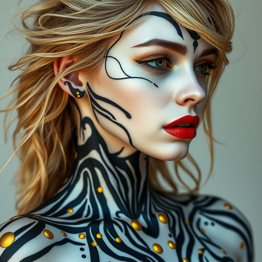 Sleek Futurist Body Art in Hyperrealistic Style