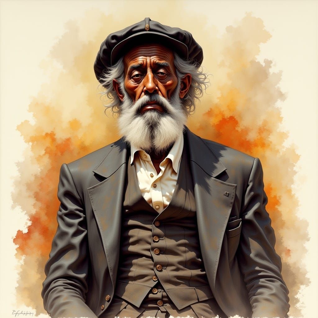 Elderly Man's Portrait in Expressive Watercolor Style