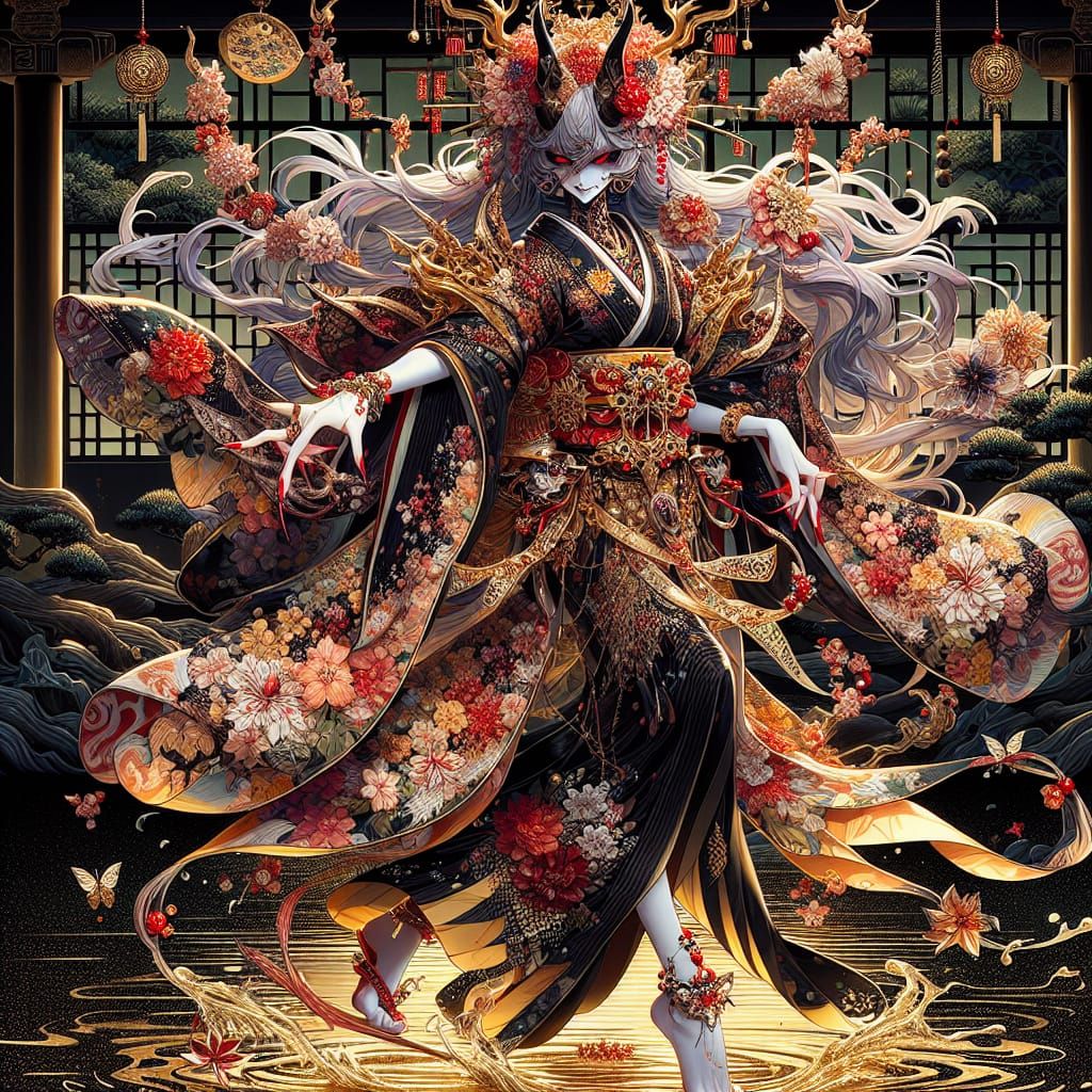 Oni Princess as Geisha in Anime Style