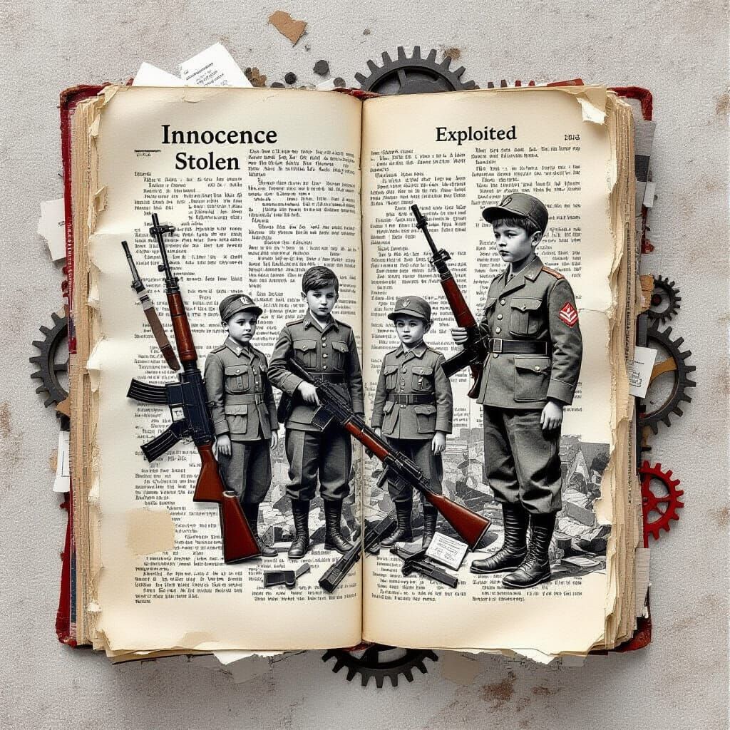 Emotional Paper Collage: Child Labor and Soldiers