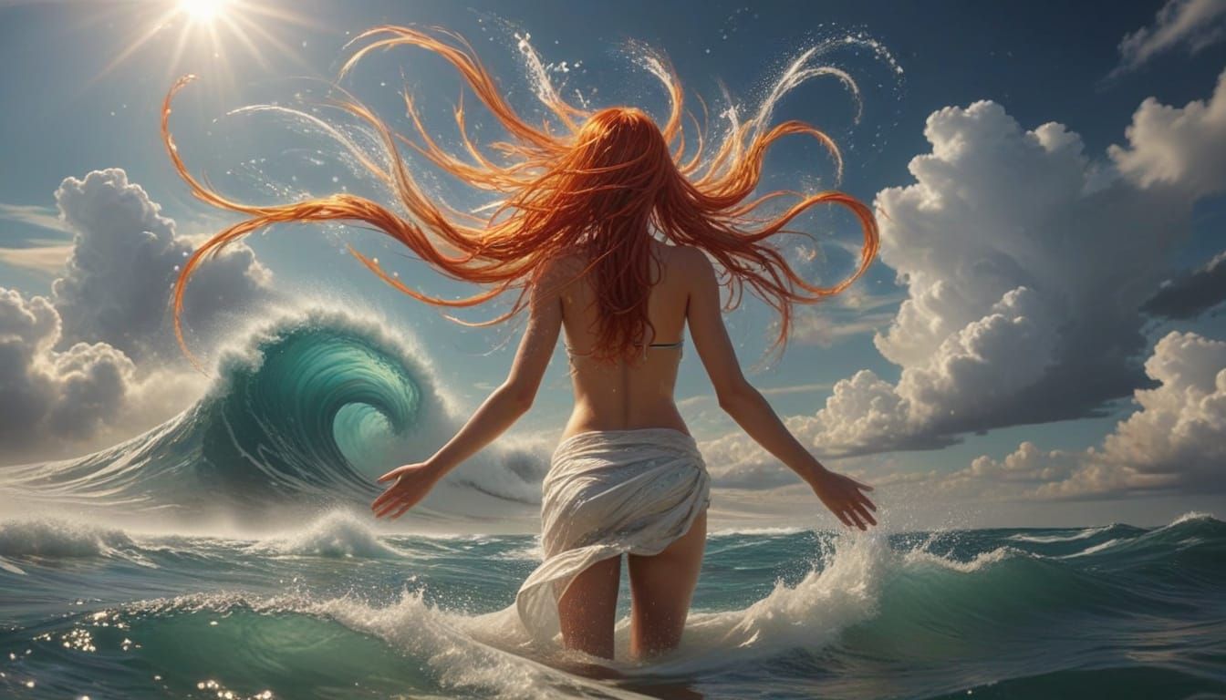 Swimming in a Gigantic Storm Wave