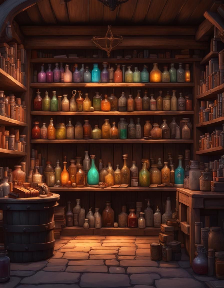 Colorful Fantasy Potion Shop Digital Painting
