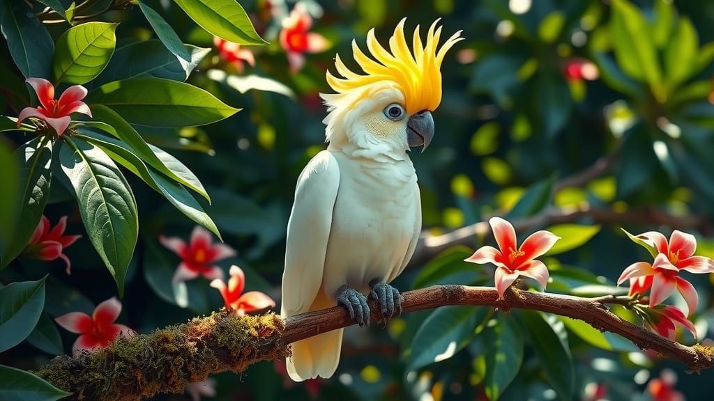 Rare Lesser Sulphur-Crested Cockatoo in Tropical Paradise