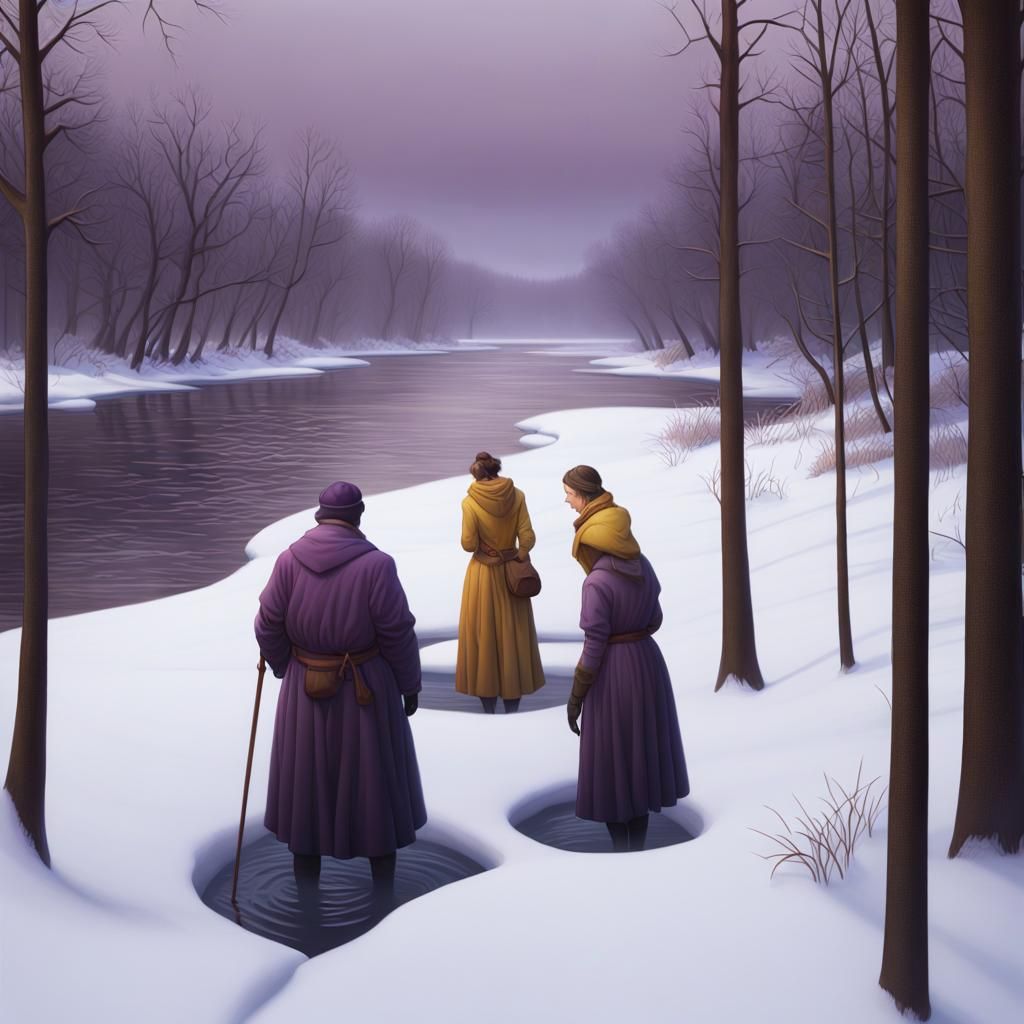 Winter Riverscape in Hyperrealistic Dark Fantasy Style