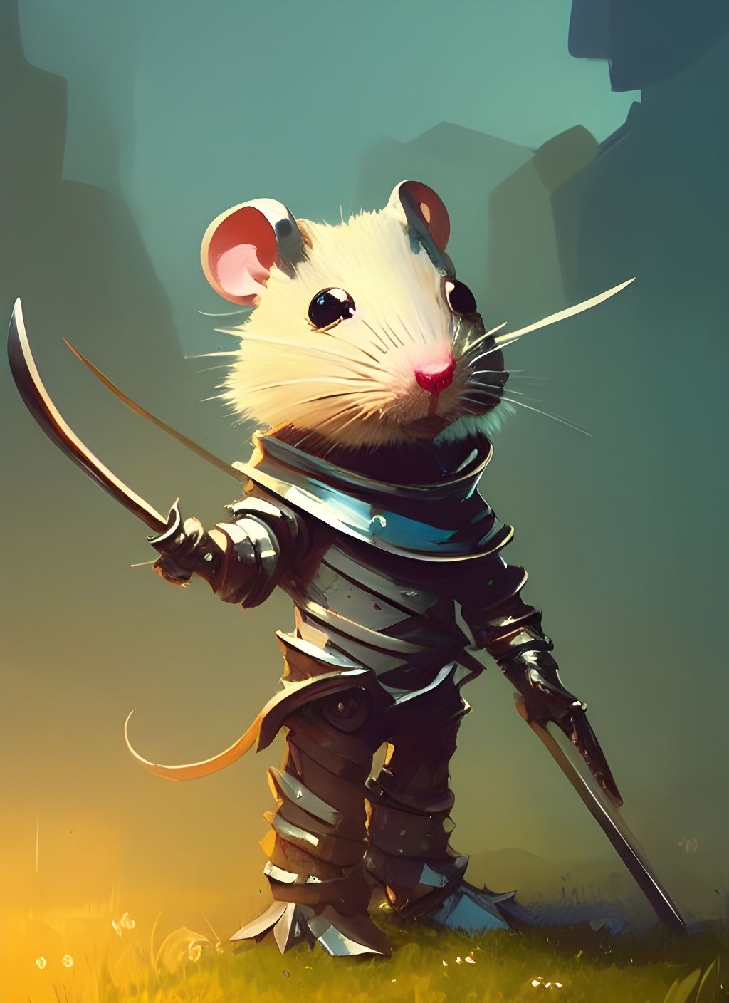 Cute Rat Knight in Chibi Style Digital Art