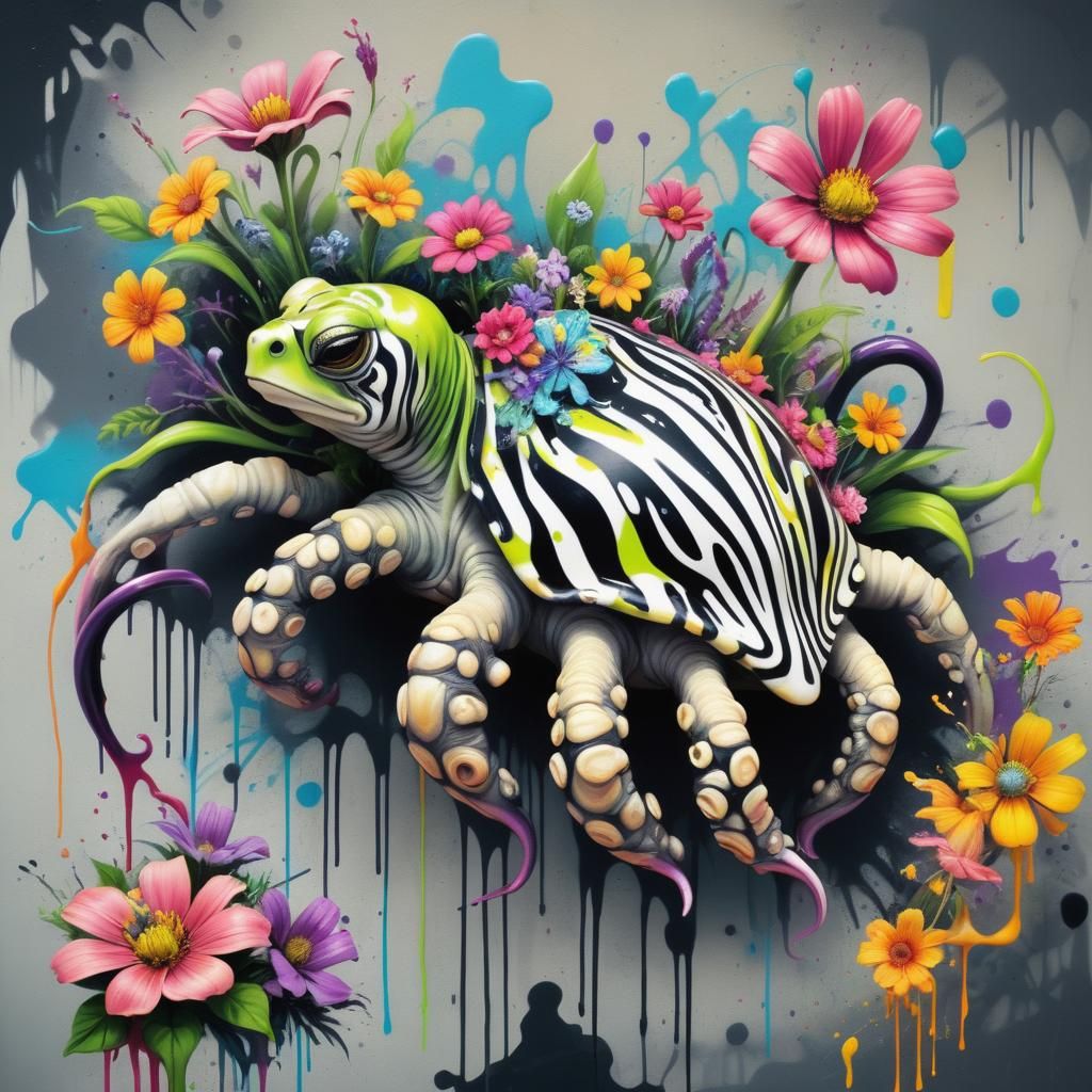 Surreal Zebra Hybrid Creature in Graffiti Art Style