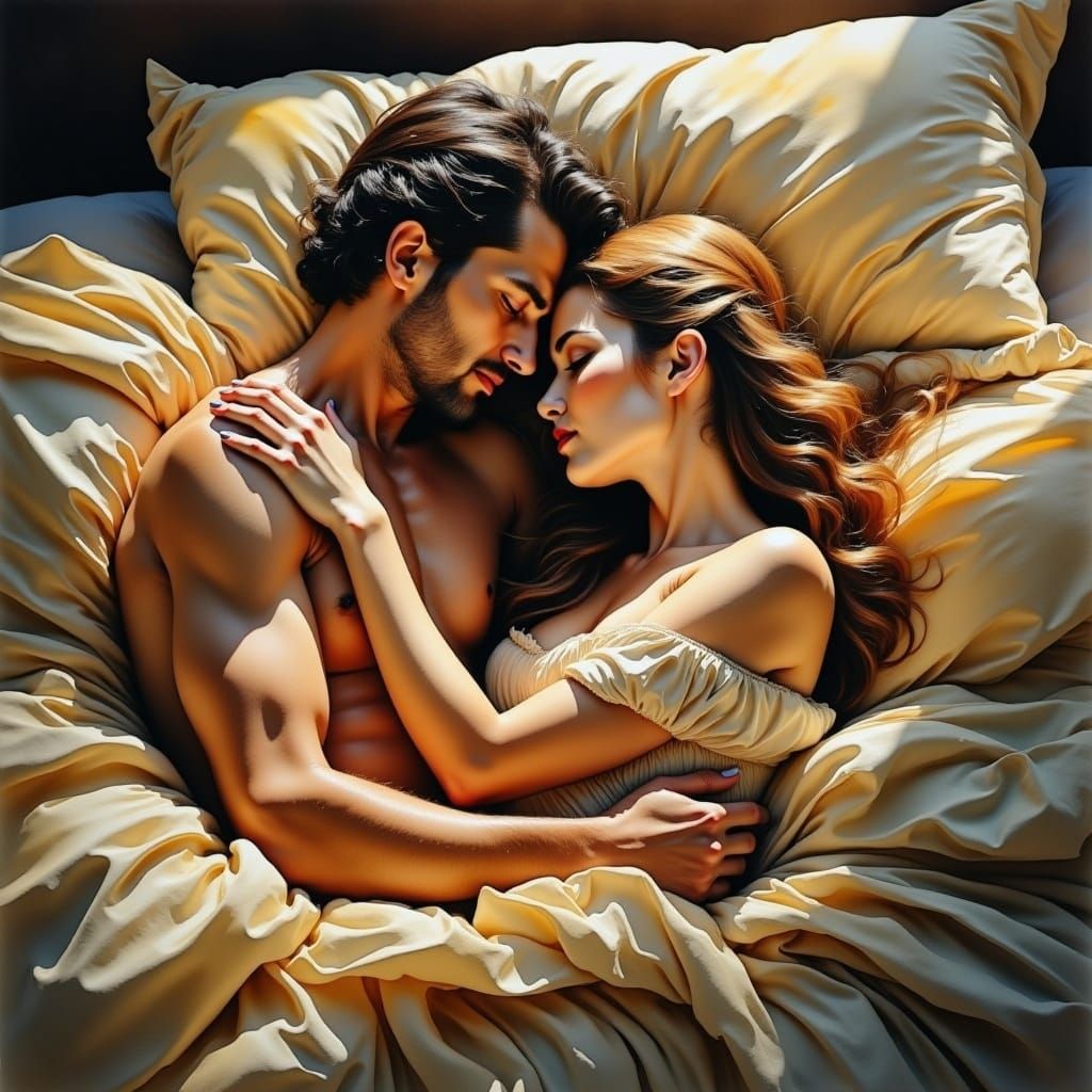 Golden Embrace: Intimate Moment in Klimt Style