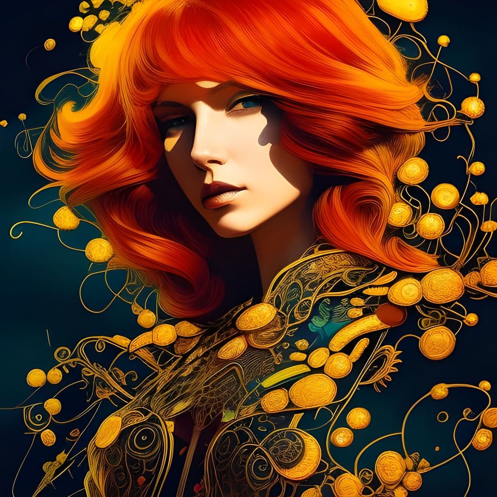 Luminous Black Widow Digital Painting with Golden Outlines
