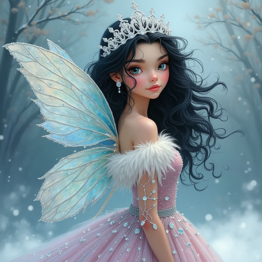 Winter Fairy with Diamond Crown, Surrealist Painting