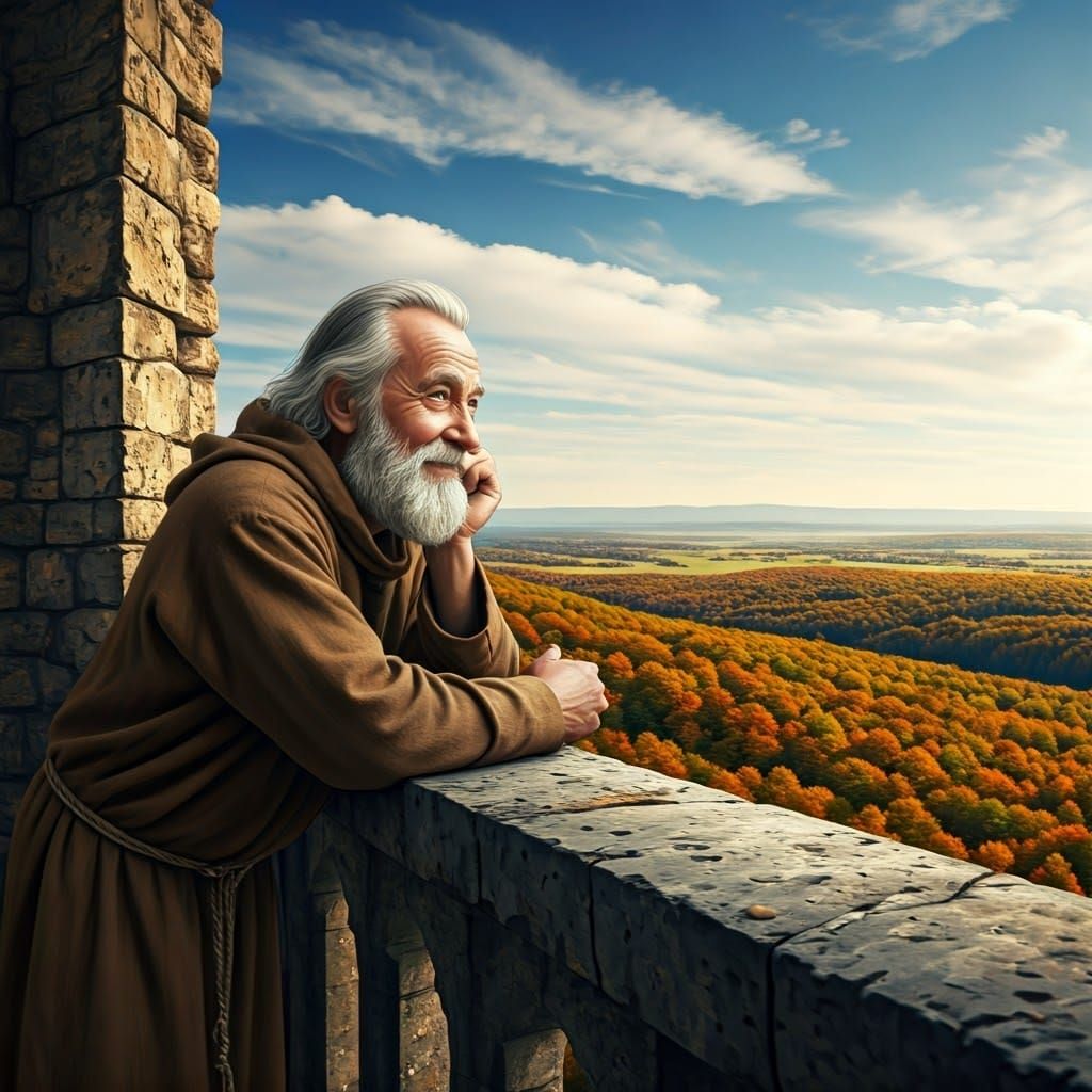 Hopeful Gaze: Autumn Panorama in Matte Painting Style