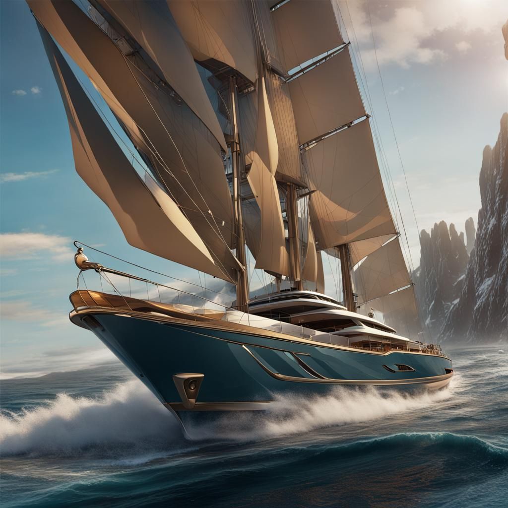 Hypermodern Yacht on the Ocean in Graffiti Art Style