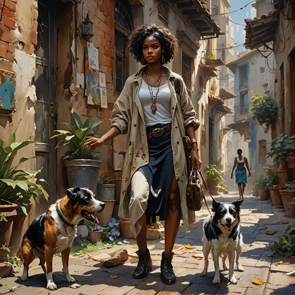 Woman and Dog: Detailed Fantasy Art