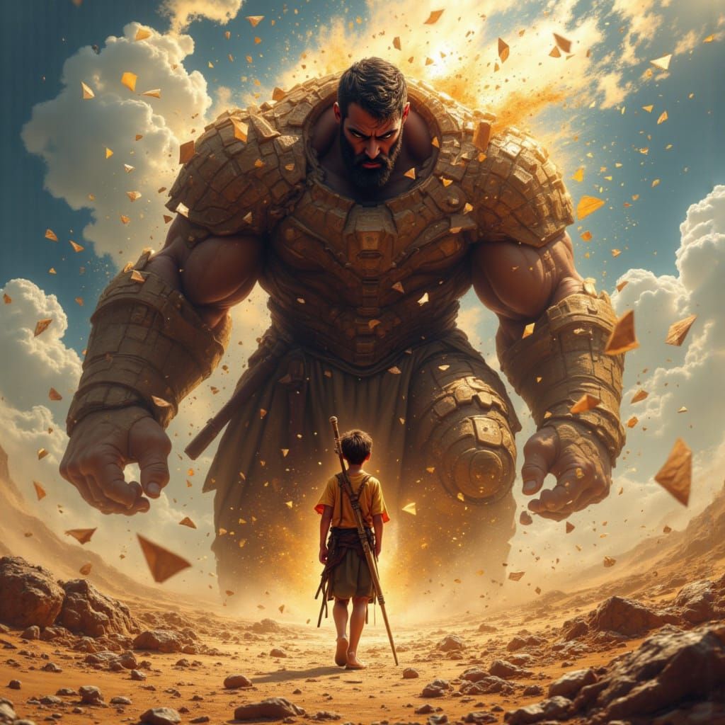 David Faces Giant Goliath in Epic Sling Battle