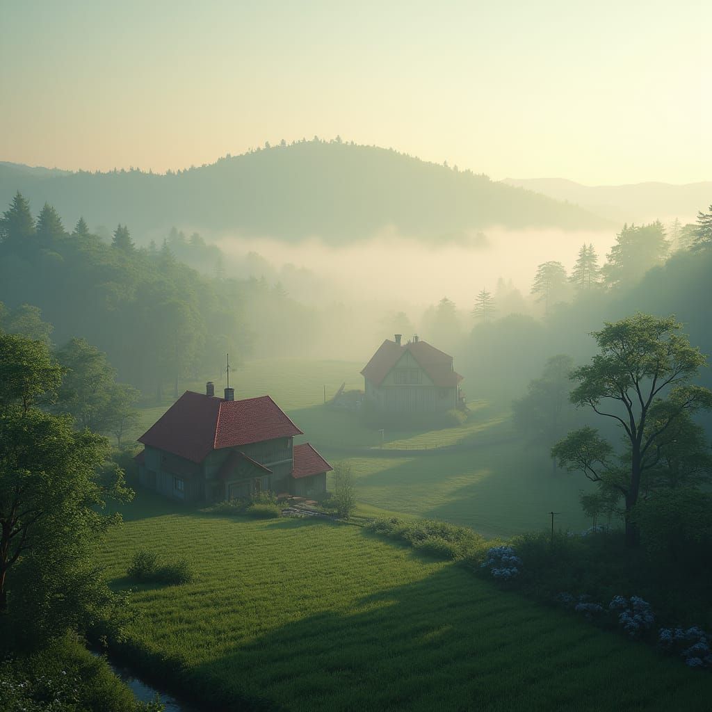 Ethereal Rural Landscape in Photorealistic Matte Painting St...