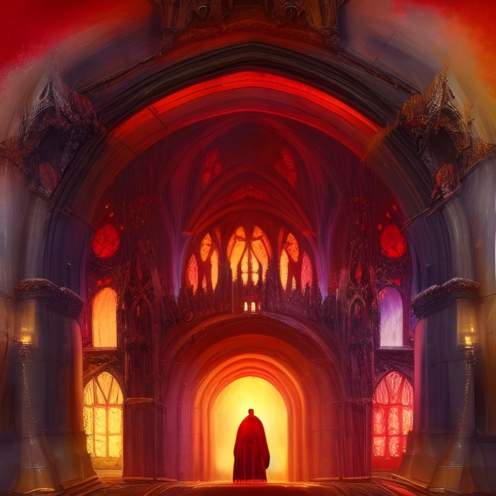 Magical Portal in Grand Cathedral, Oil Painting