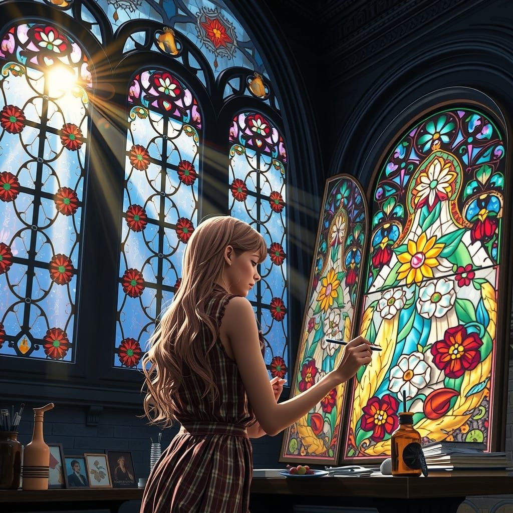 Vibrant Stained Glass Artist at Work
