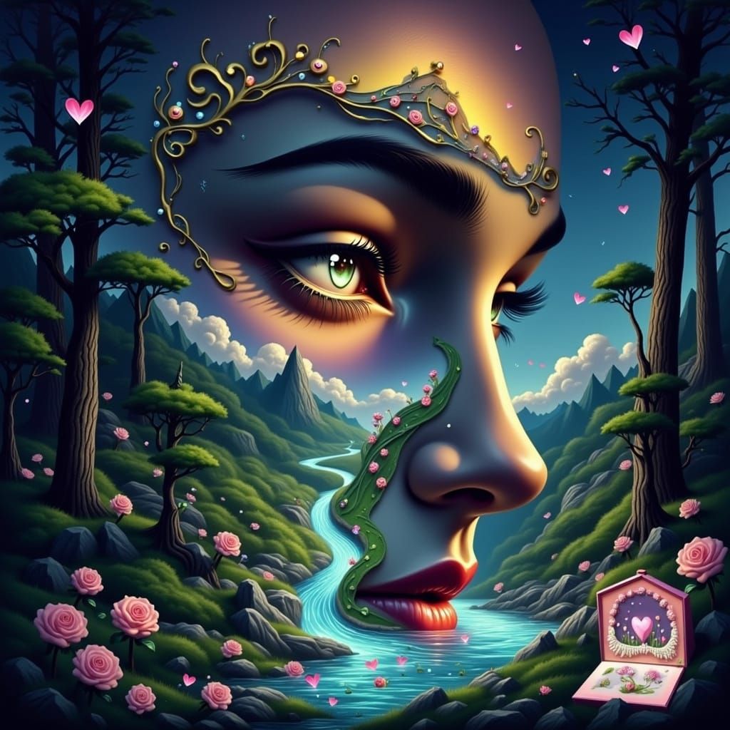 Stylized Close-Up Portrait of Vibrant Lips in Whimsical Fant...