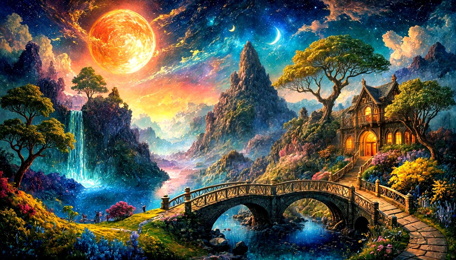 Fantasy Landscape with Floating Island, Sfumato Painting