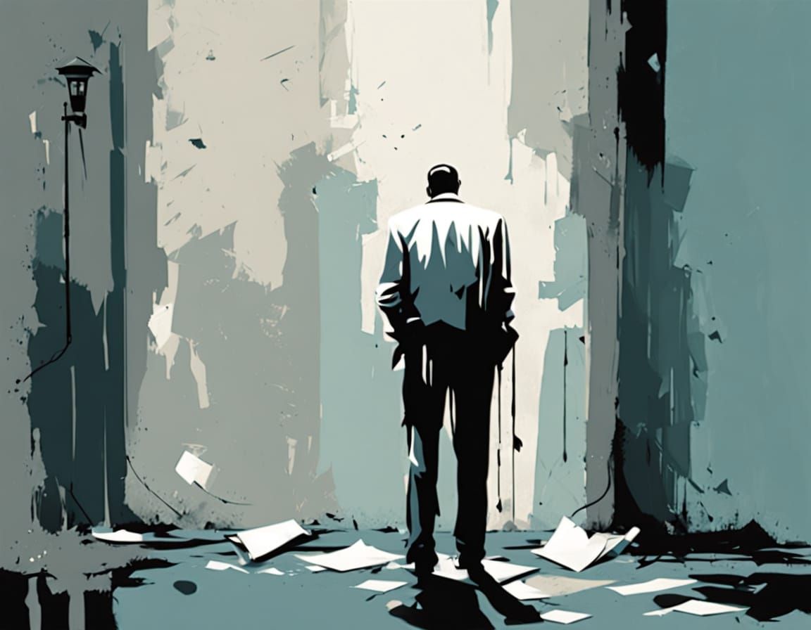 Defeated Businessman in a Desolate Room