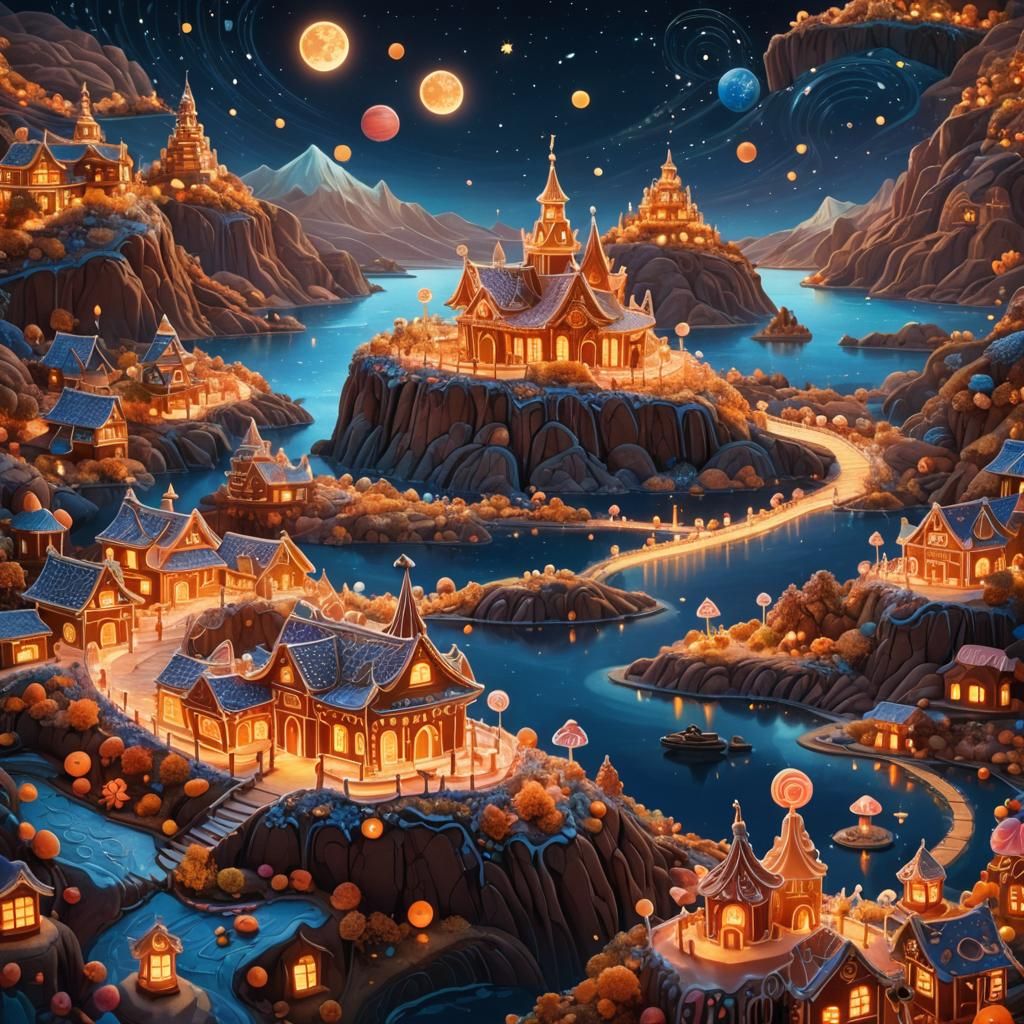 Candy Island at Night: A Fantasy Landscape