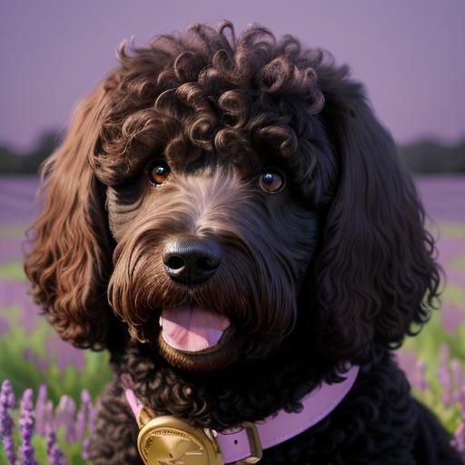 Golden Doodle Portrait in Lavender Field, Professional Photo...