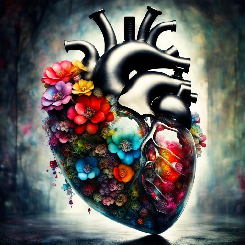 Bio-Mechanical Heart: Surreal Dark Fantasy Art