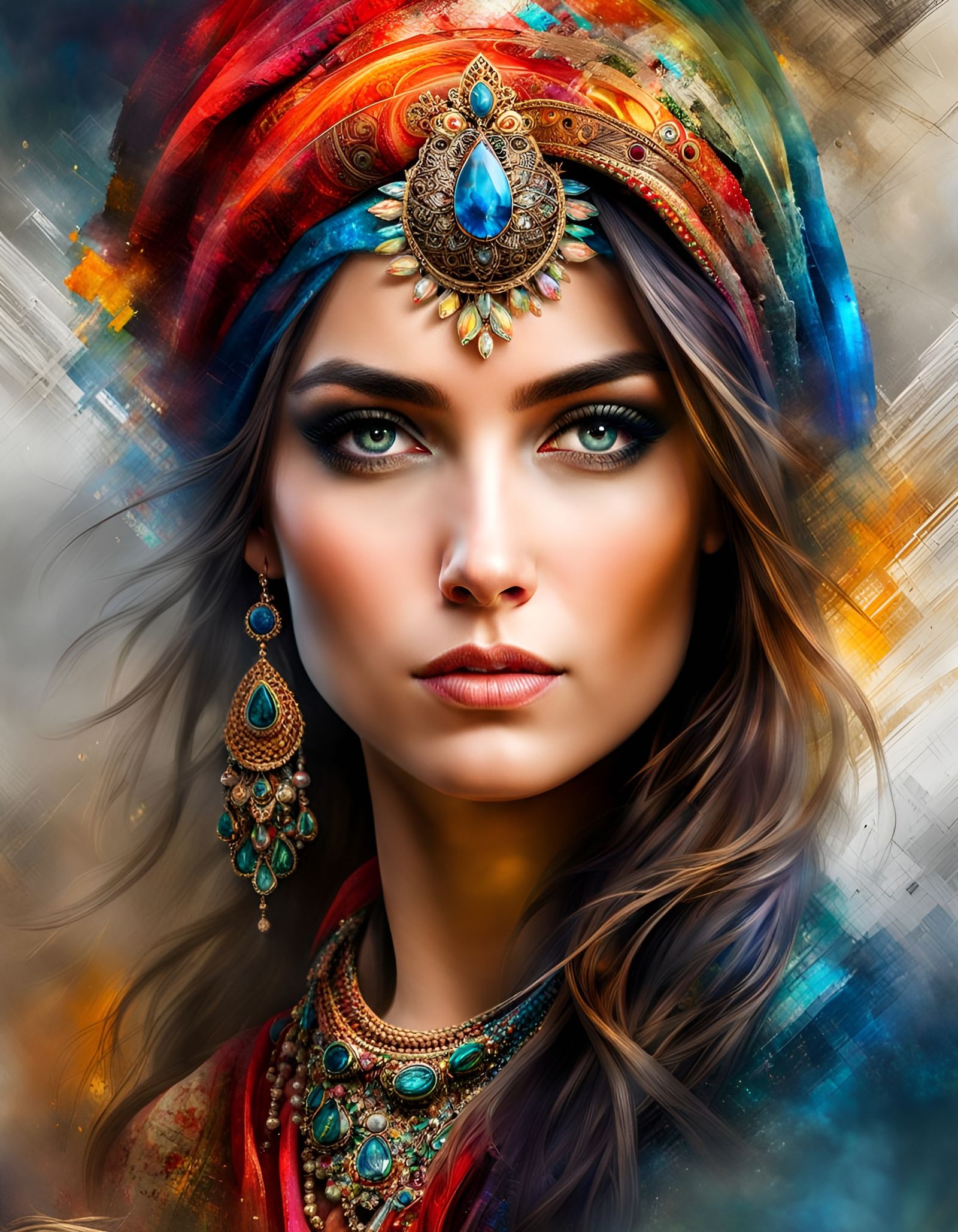 Beautiful Woman Portrait in Hyperdetailed Digital Art Style