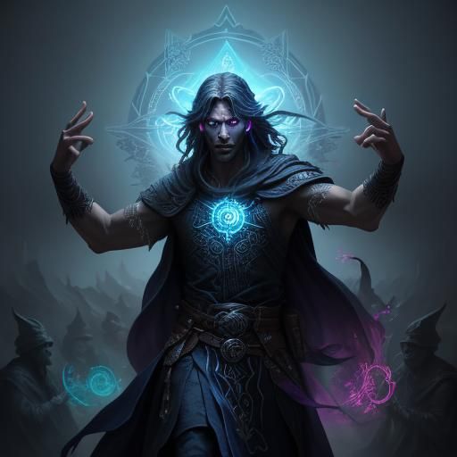 Sorcerers Dance in Mystical Ritual: Fantasy Oil Painting