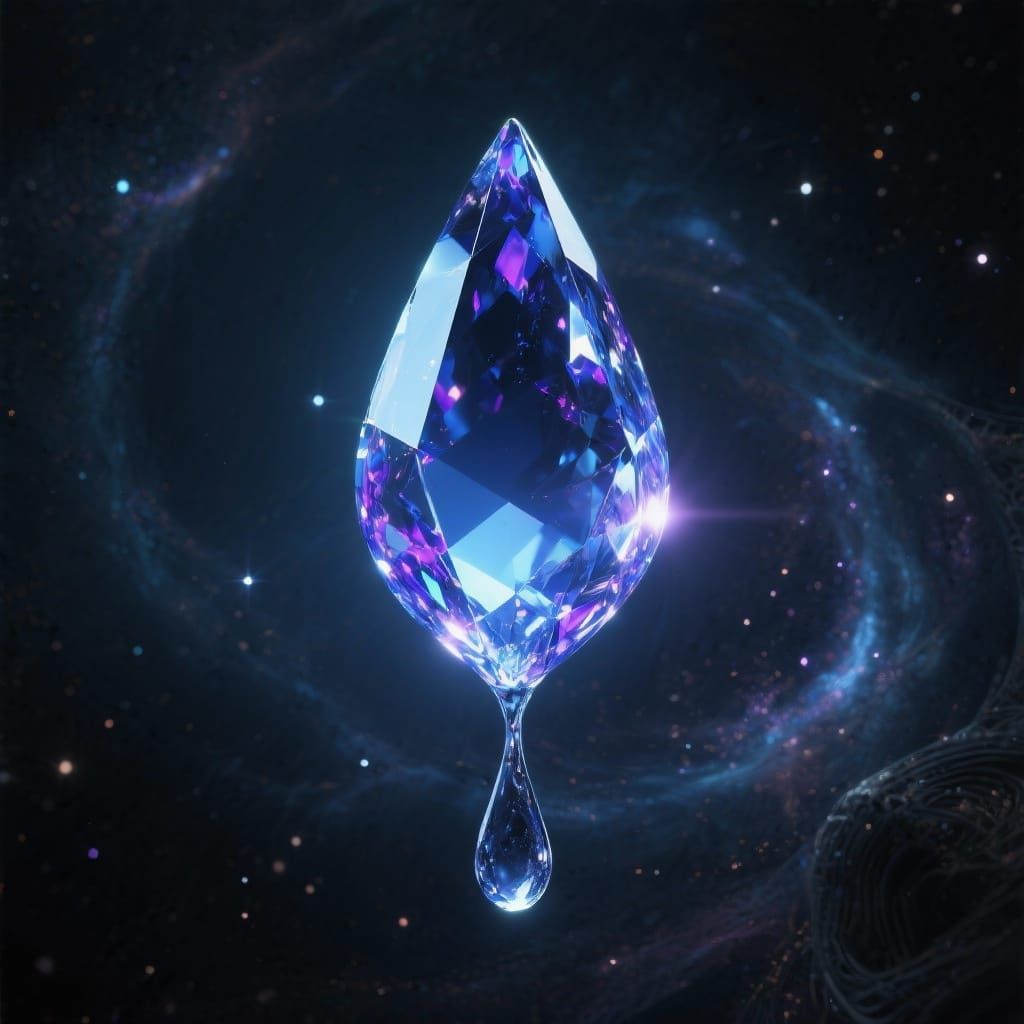 Sapphire Tear Crystal in Cosmic Nebula