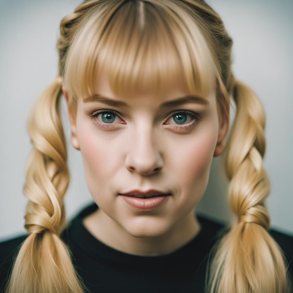 Blond Woman with Pigtails Looking Adoringly