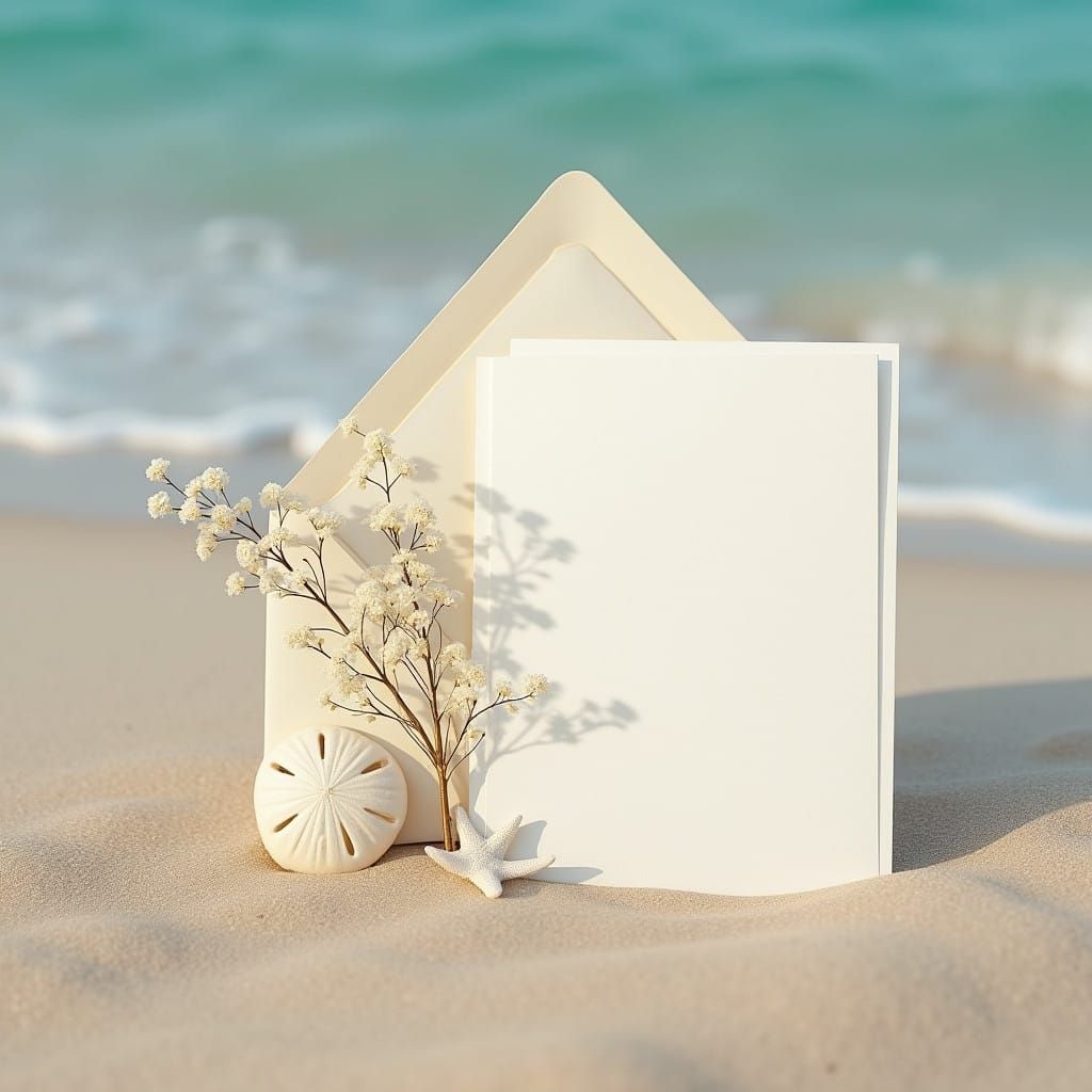 Ethereal Beach Wedding Invitation in Ivory