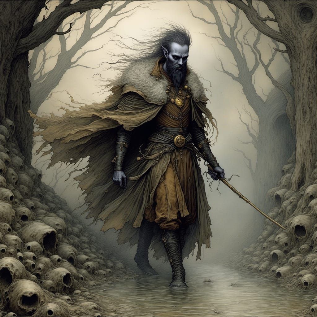 Tiefling Warrior in Swamp - Anime Graphic Novel Style