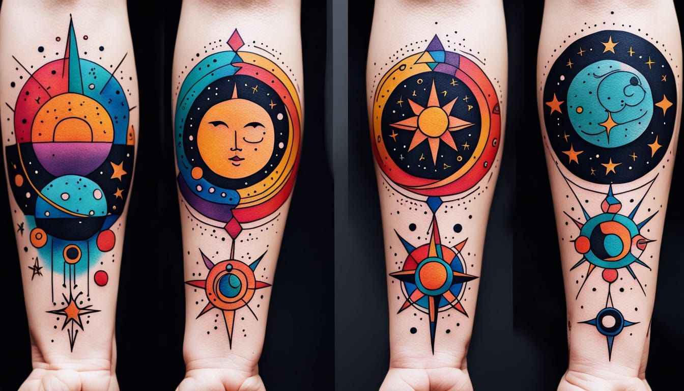 Celestial Symbols Tattoo Design in Abstract Expressionism