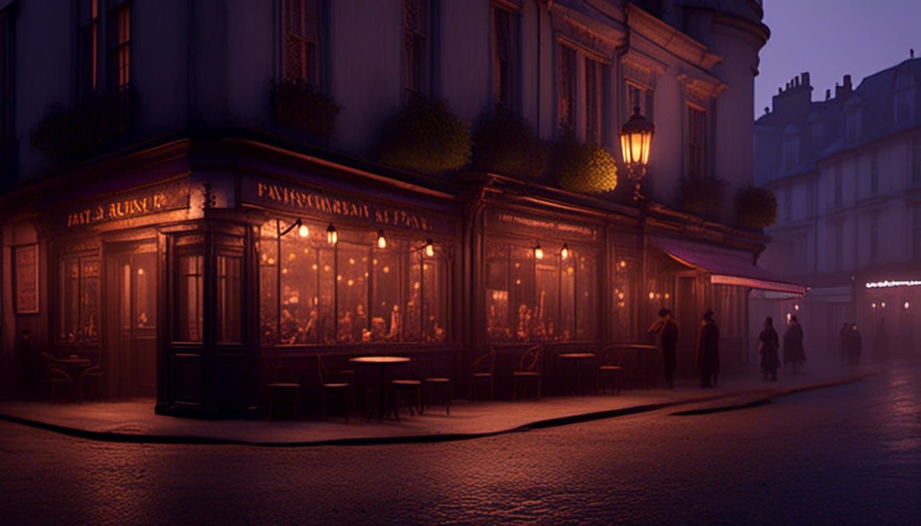 Paris street bistro in the evening