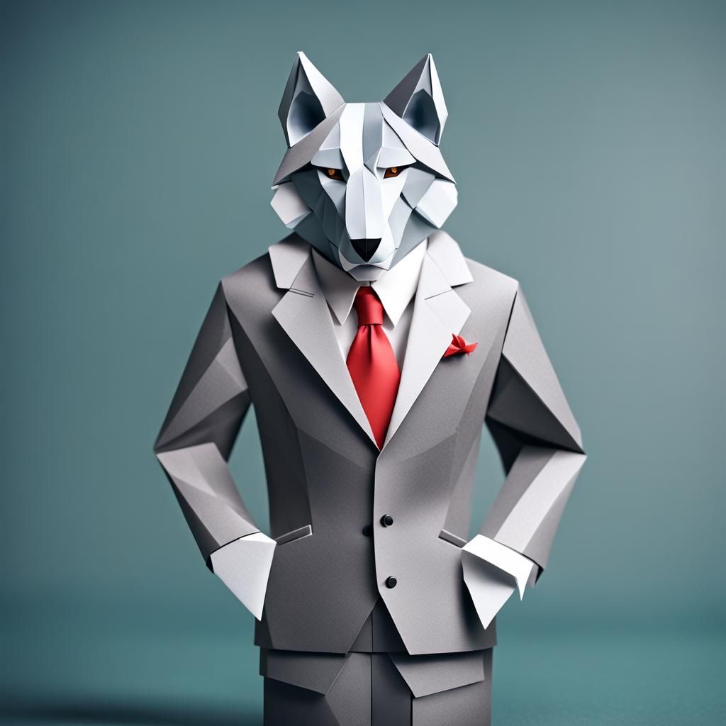 Origami Wolf in a Suit Papercraft