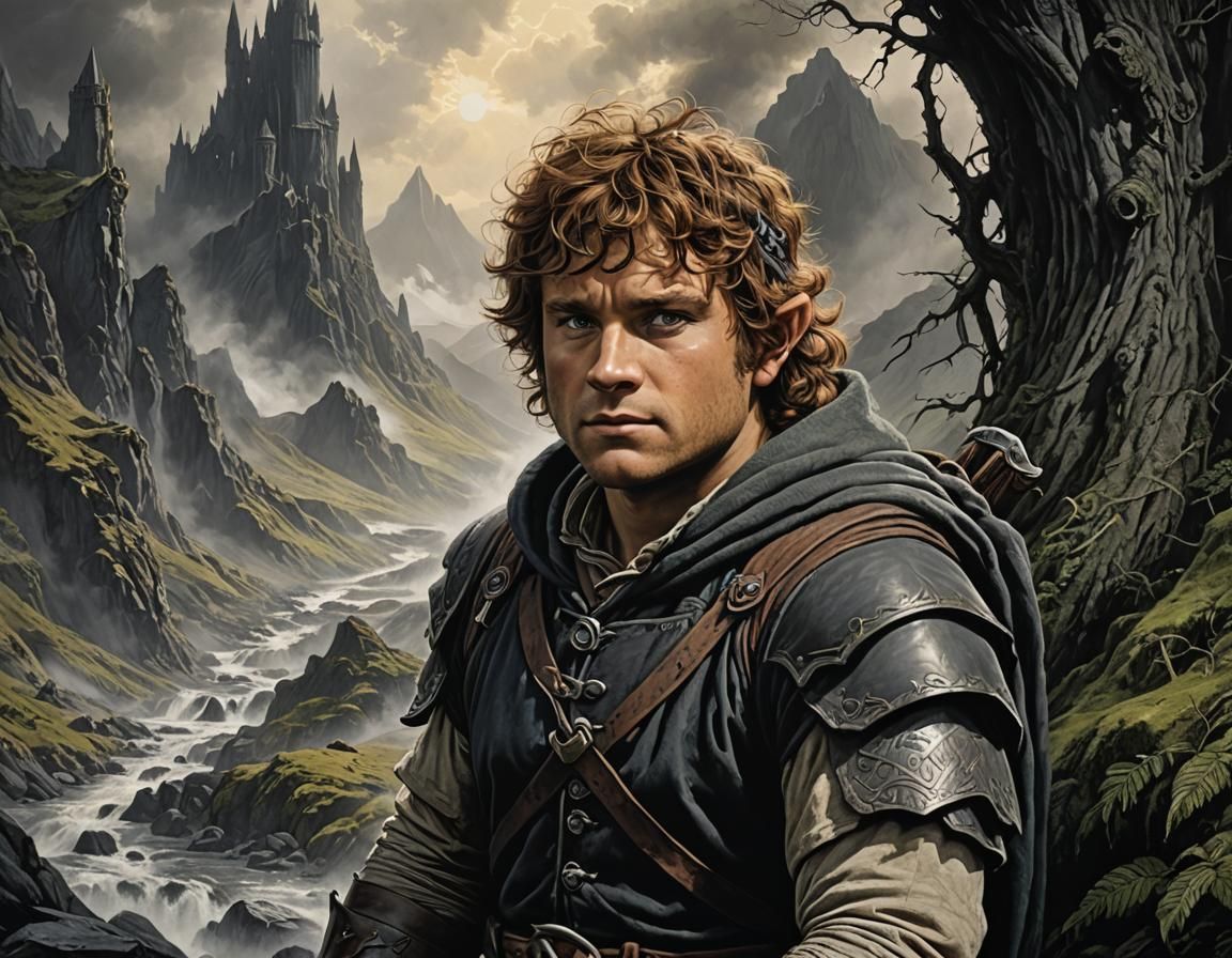Samwise Gamgee in Isengard: Charcoal Fantasy Art
