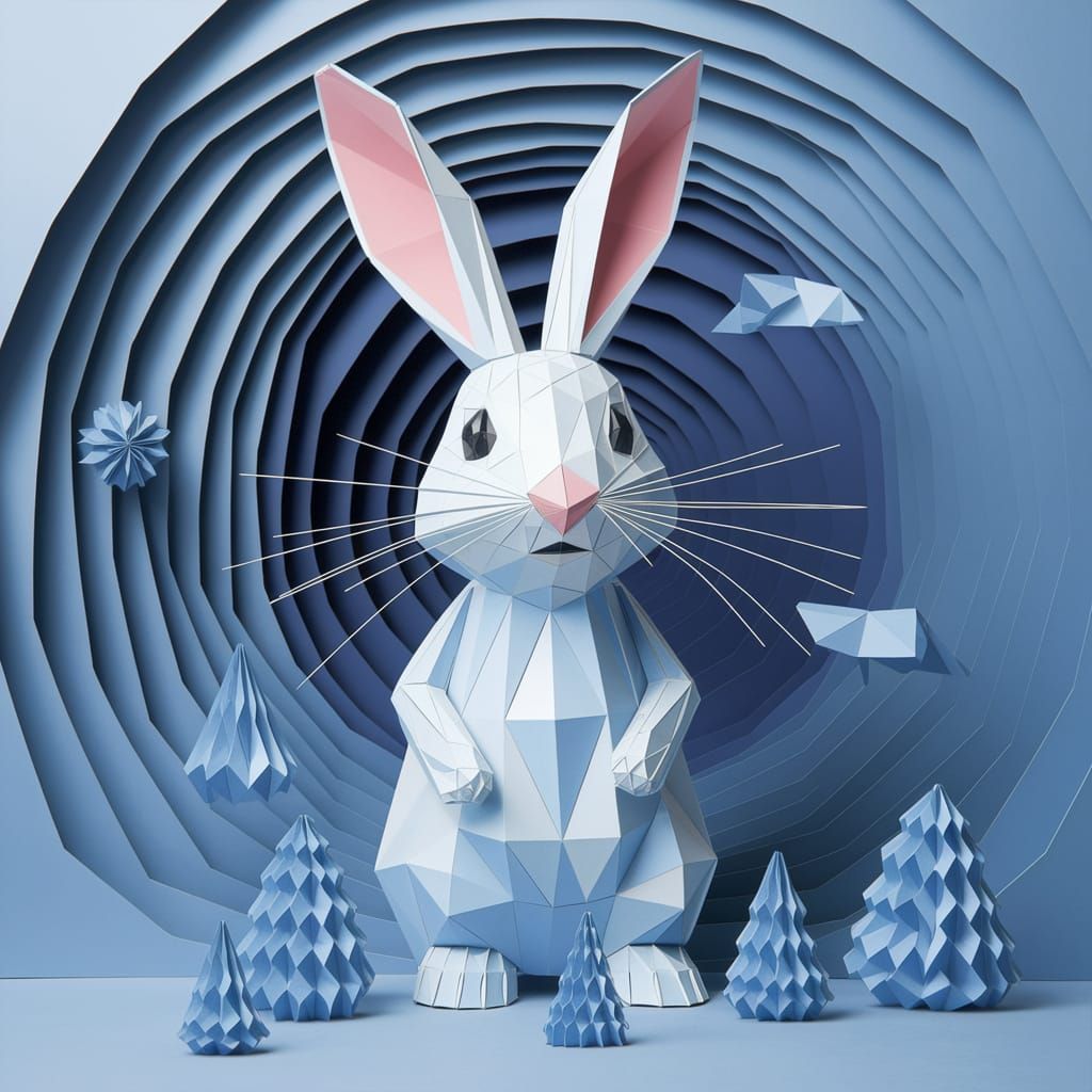 Rabbit's Paper World Landscape in Unique Art Style