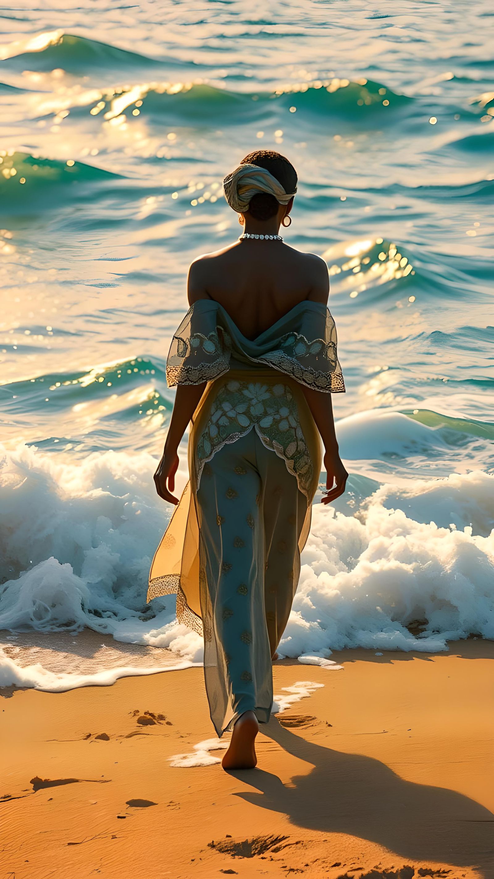 Somali Woman Emerges from Ocean: Detailed Matte Painting
