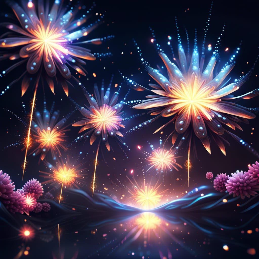 Fantasy Fireworks Digital Painting in Scifi Style