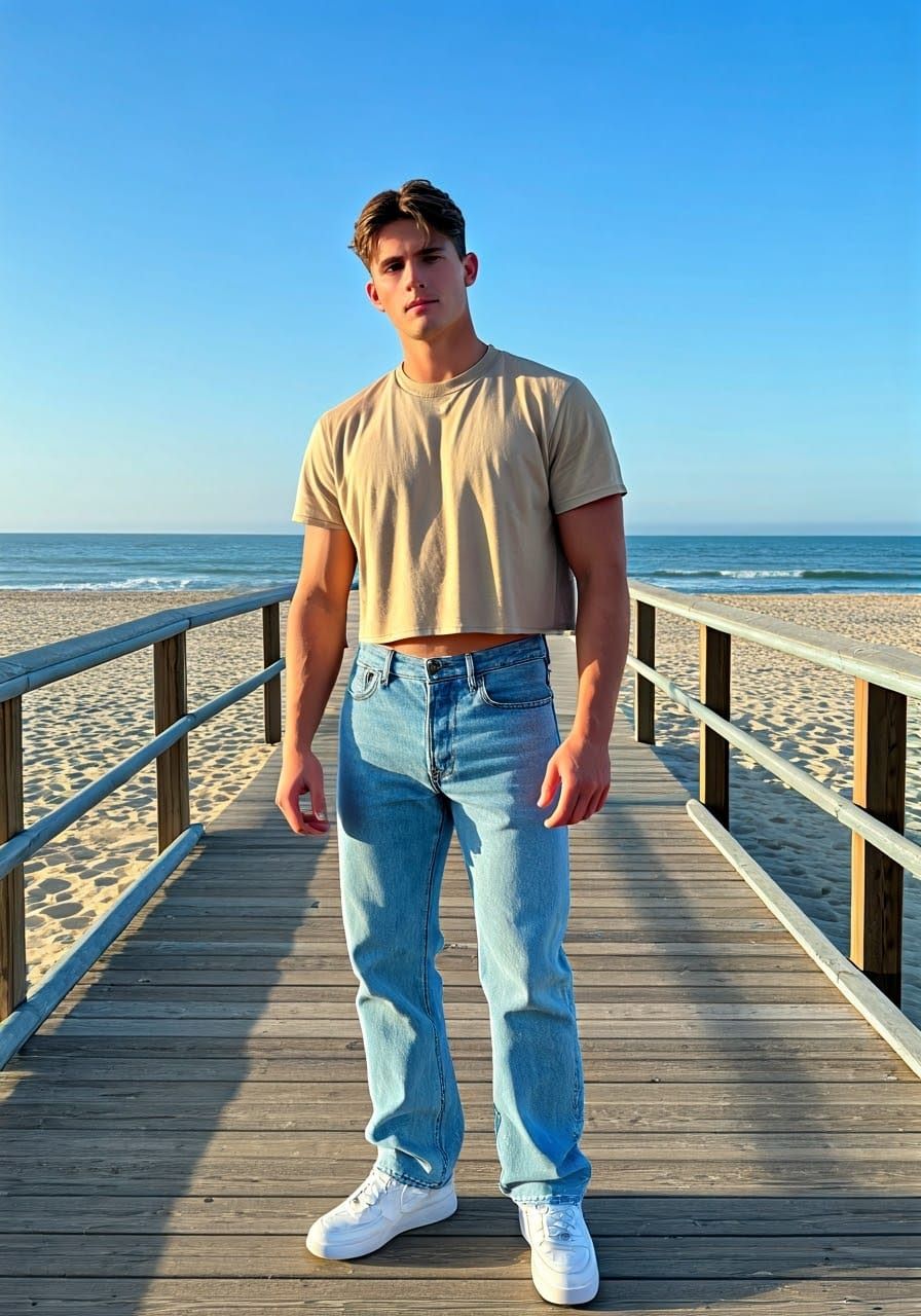 Athletic Student in Crop Top on Boardwalk