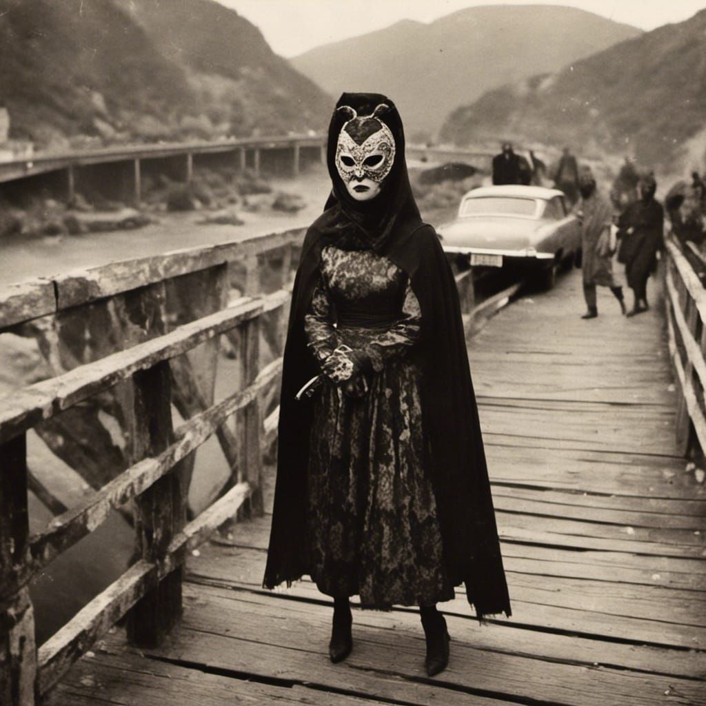 Super-Villainess Ninja Awaits Weirdness on Bridge