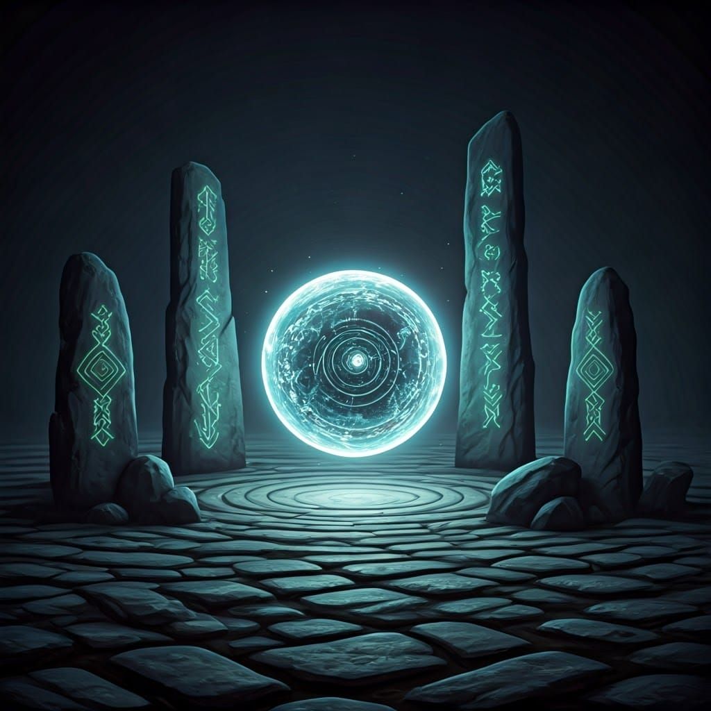 Mystical Orb Radiates Light Above Ancient Stone Circle